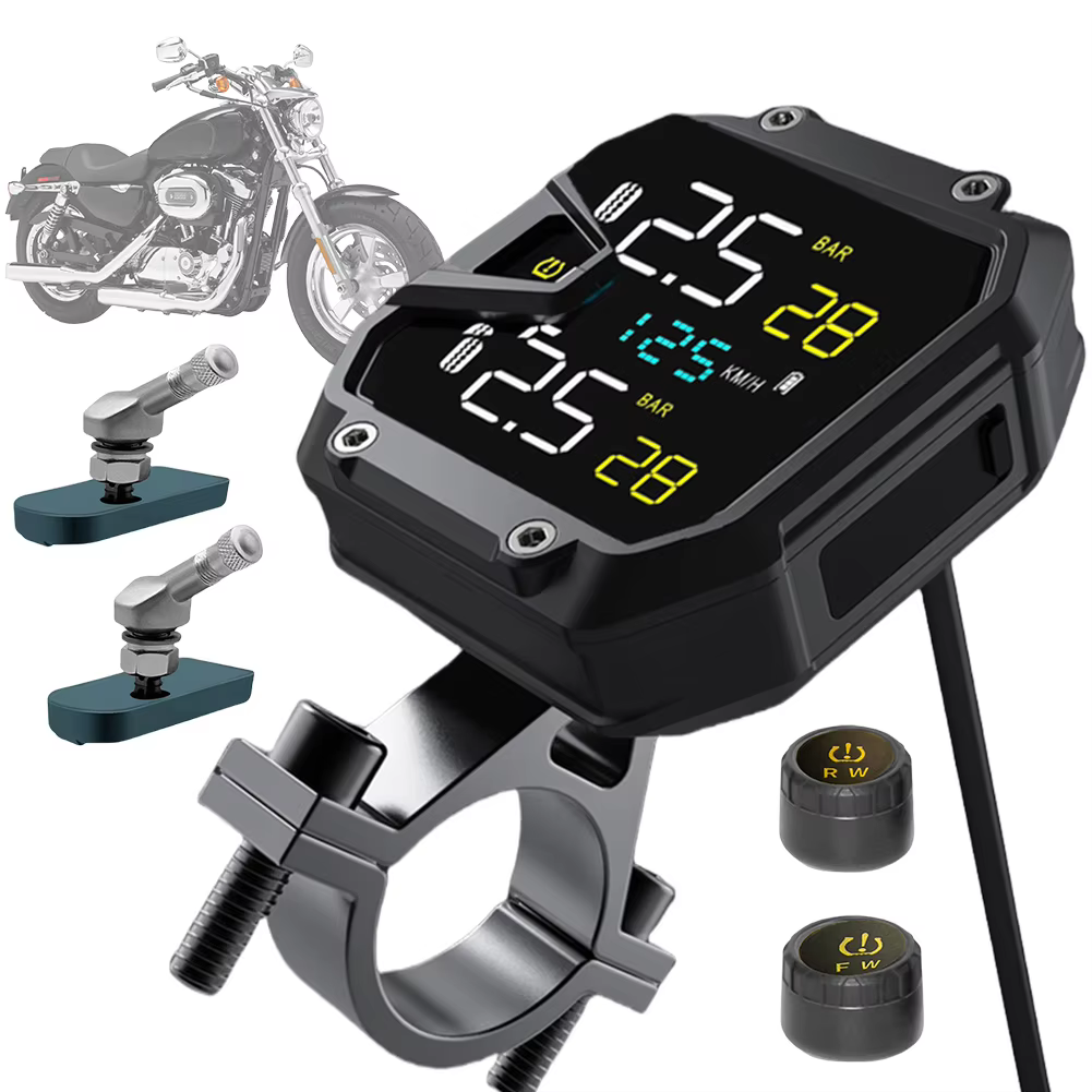 מערכת TPMS לאופנוע עם מסך ושני חיישני לחץ אוויר